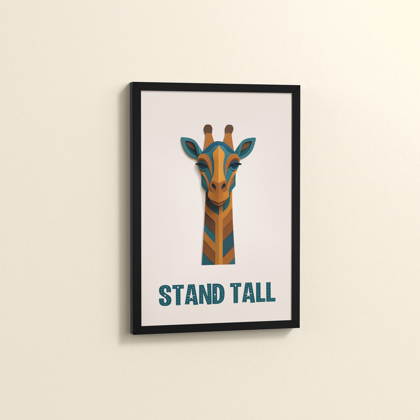 Side View of Stand Tall Inspirational Giraffe Wall Decor in Black Color Frame