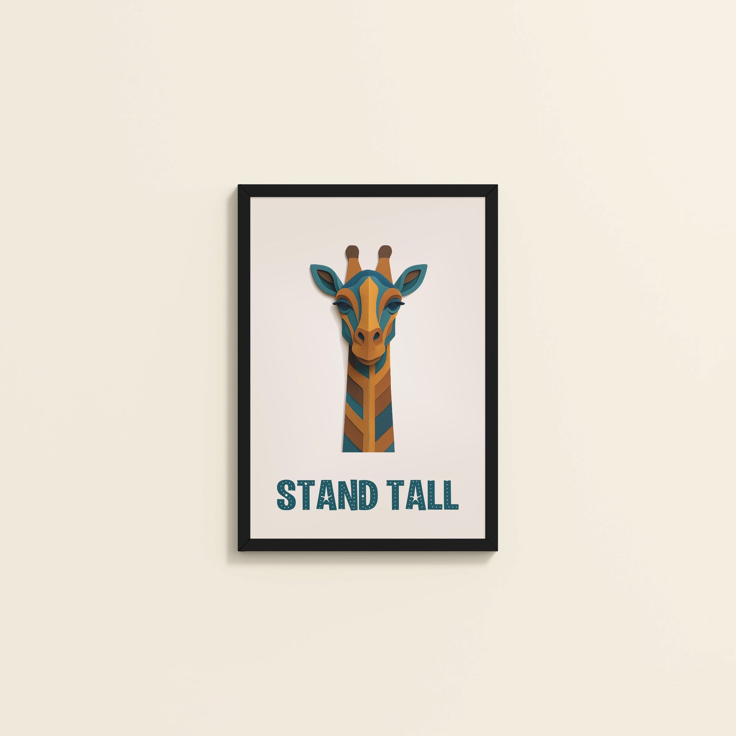 Wall View of Stand Tall Inspirational Giraffe Wall Decor in Black Color Frame