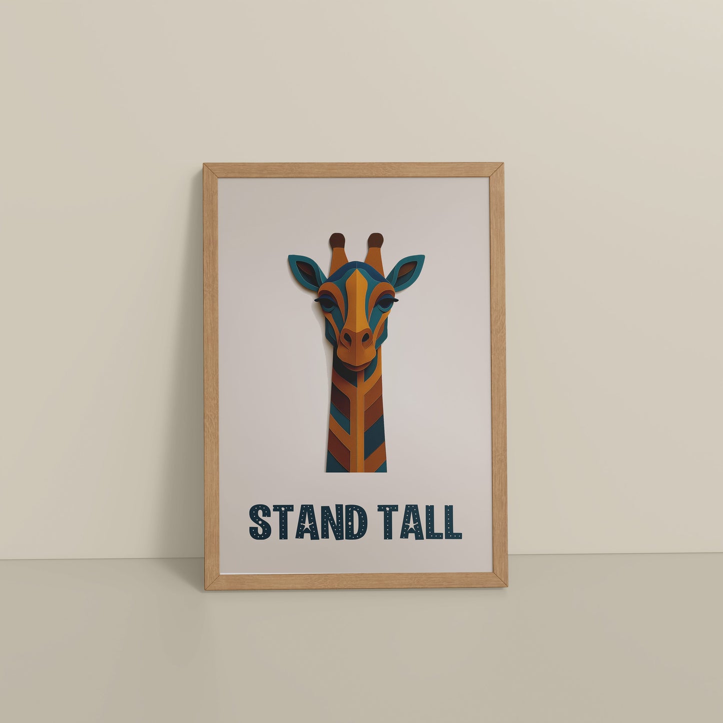 Floor View of Stand Tall Inspirational Giraffe Wall Decor in Natrual Color Frame