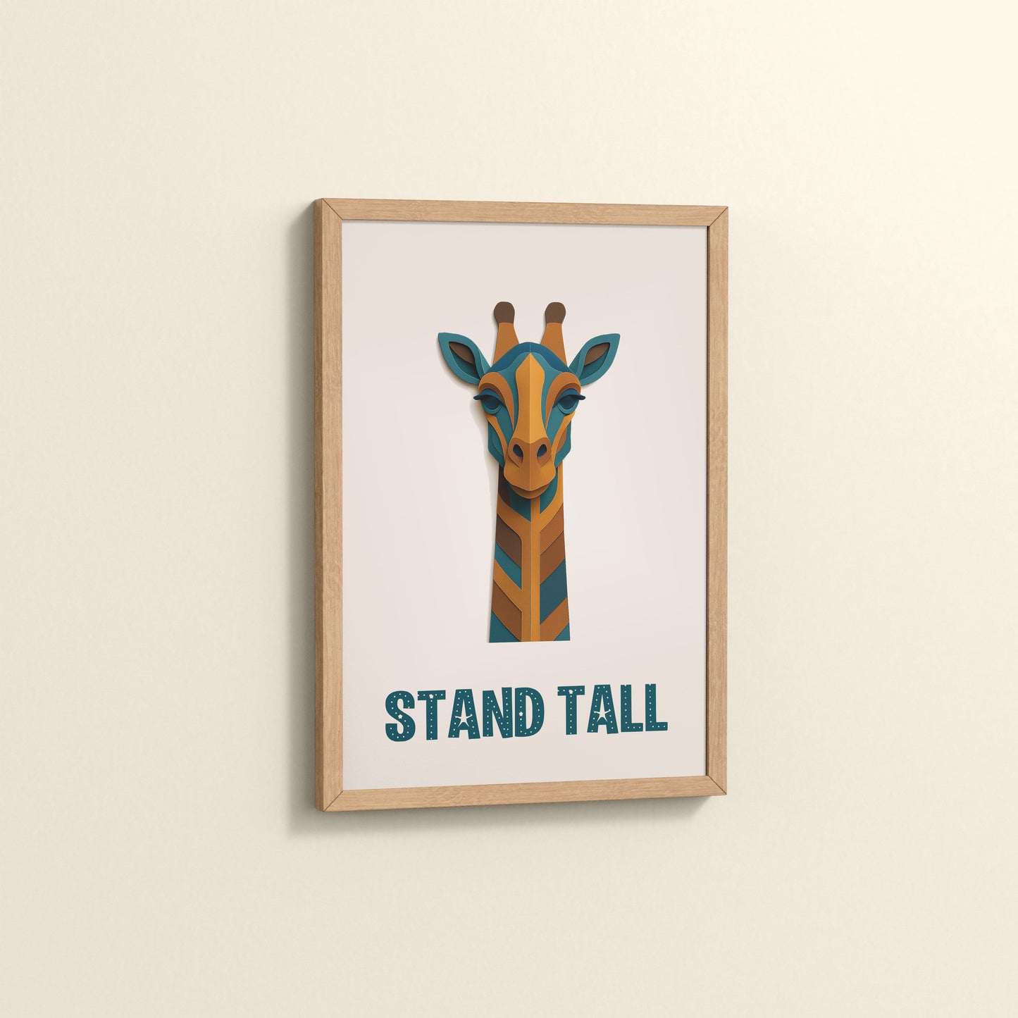 Side View of Stand Tall Inspirational Giraffe Wall Decor in Natrual Color Frame