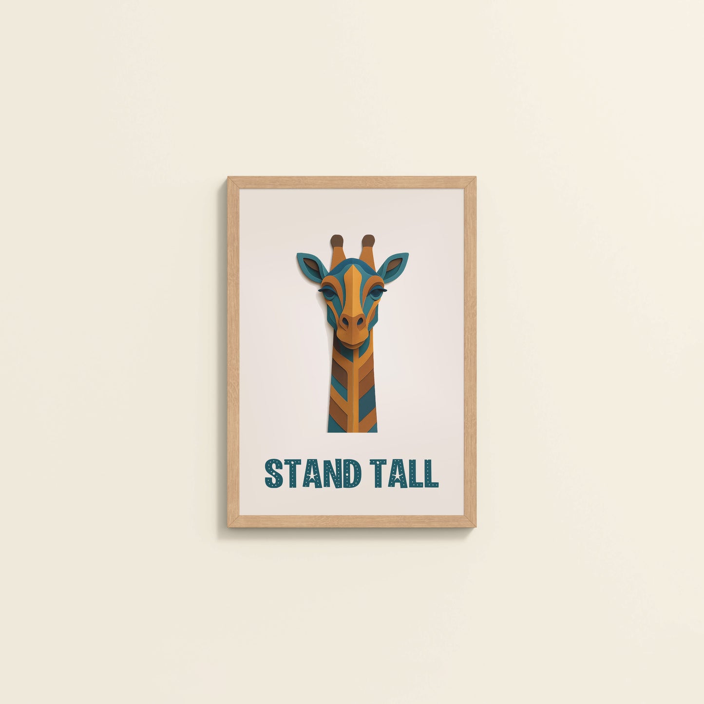 Wall View of Stand Tall Inspirational Giraffe Wall Decor in Natrual Color Frame