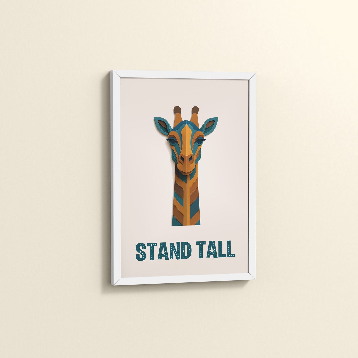 Side View of Stand Tall Inspirational Giraffe Wall Decor in White Color Frame