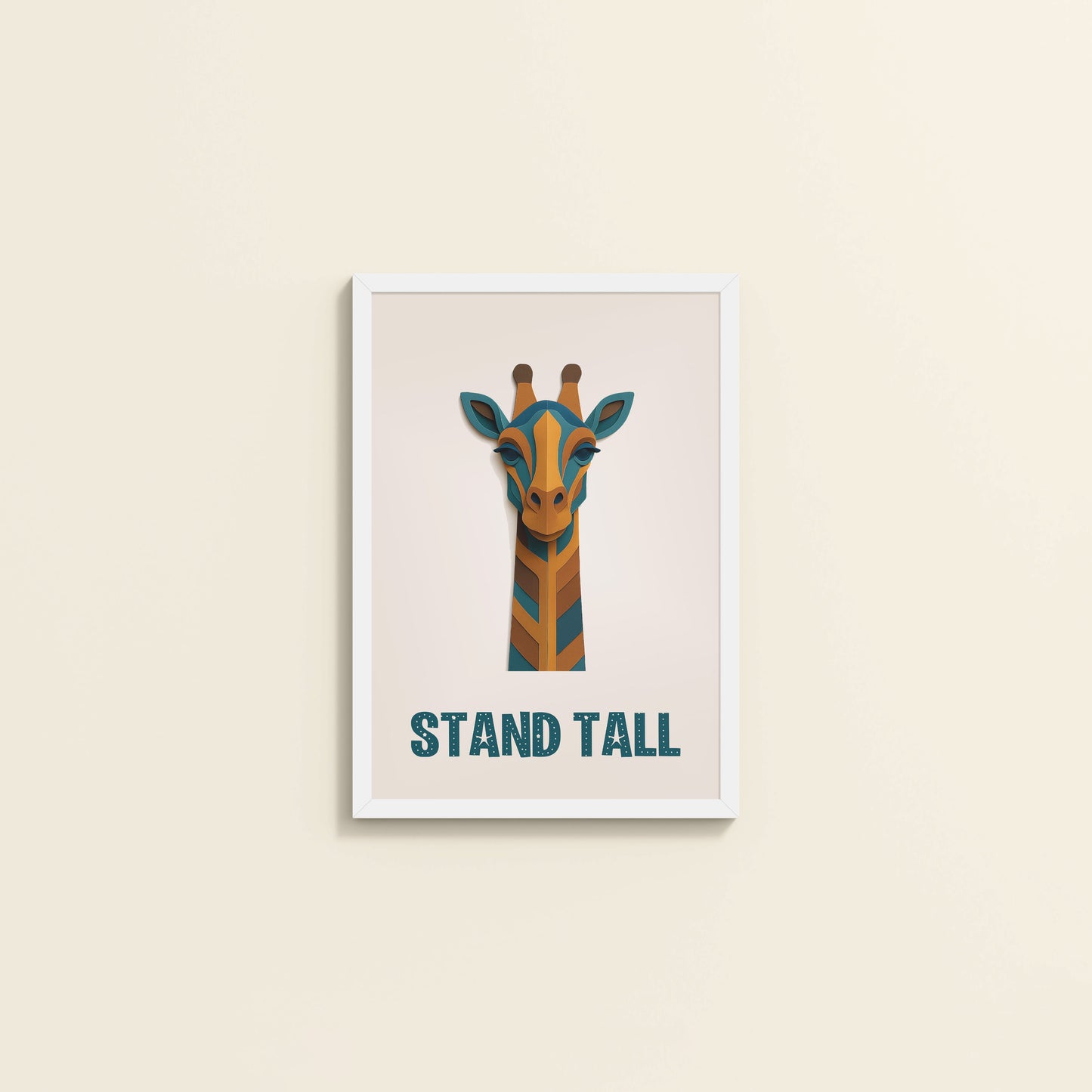 Wall View of Stand Tall Inspirational Giraffe Wall Decor in White Color Frame