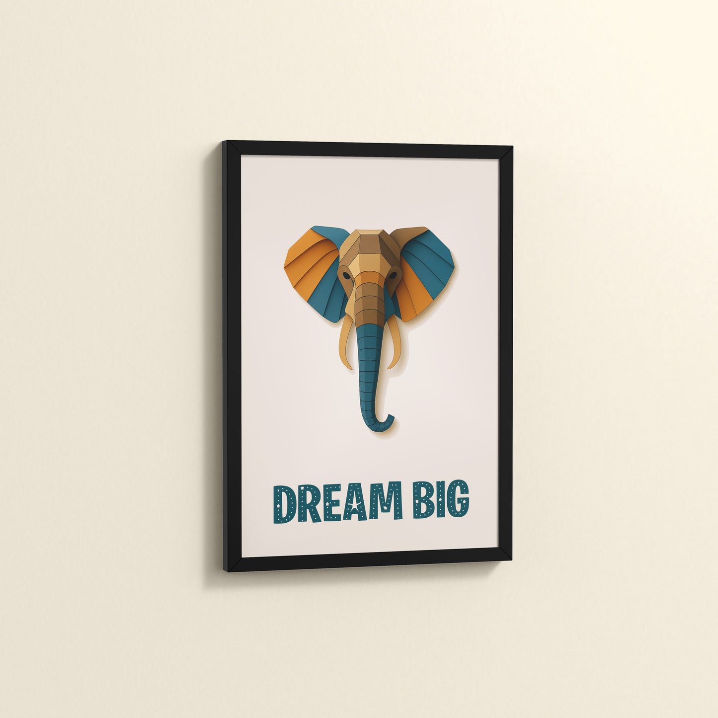 Side View of Dream Big Elephant Wall Art Decor in Black Color Frame
