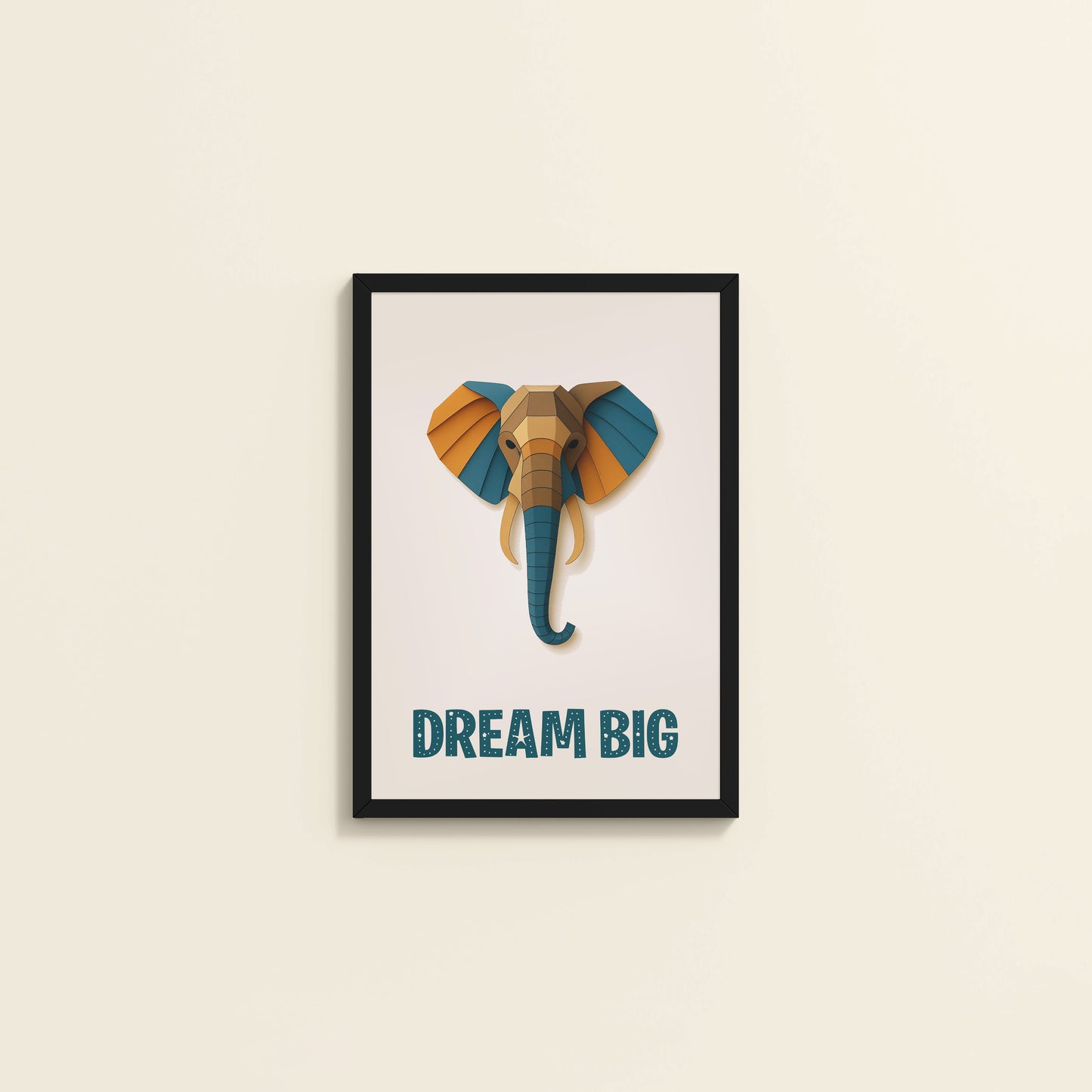 Wall View of Dream Big Elephant Wall Art Decor in Black Color Frame