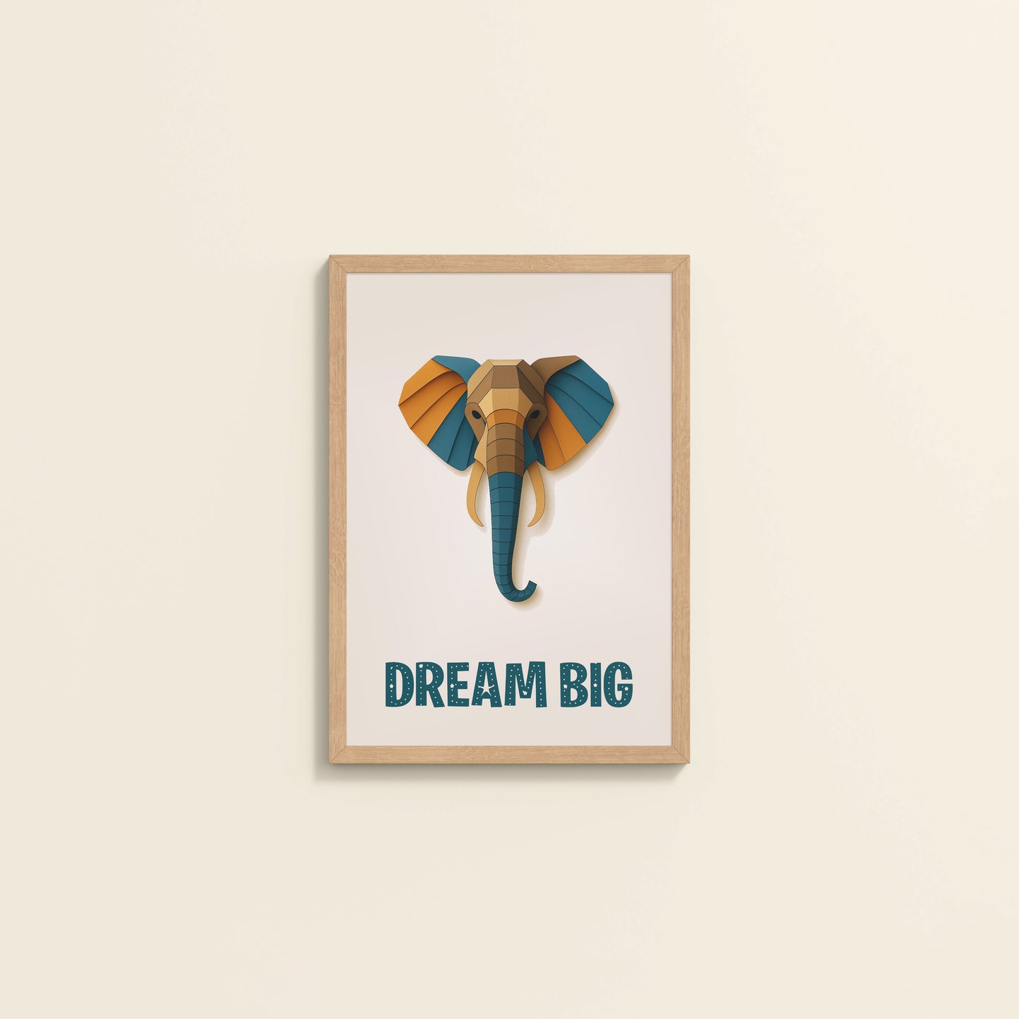 Wall View of Dream Big Elephant Wall Art Decor in Natrual Color Frame