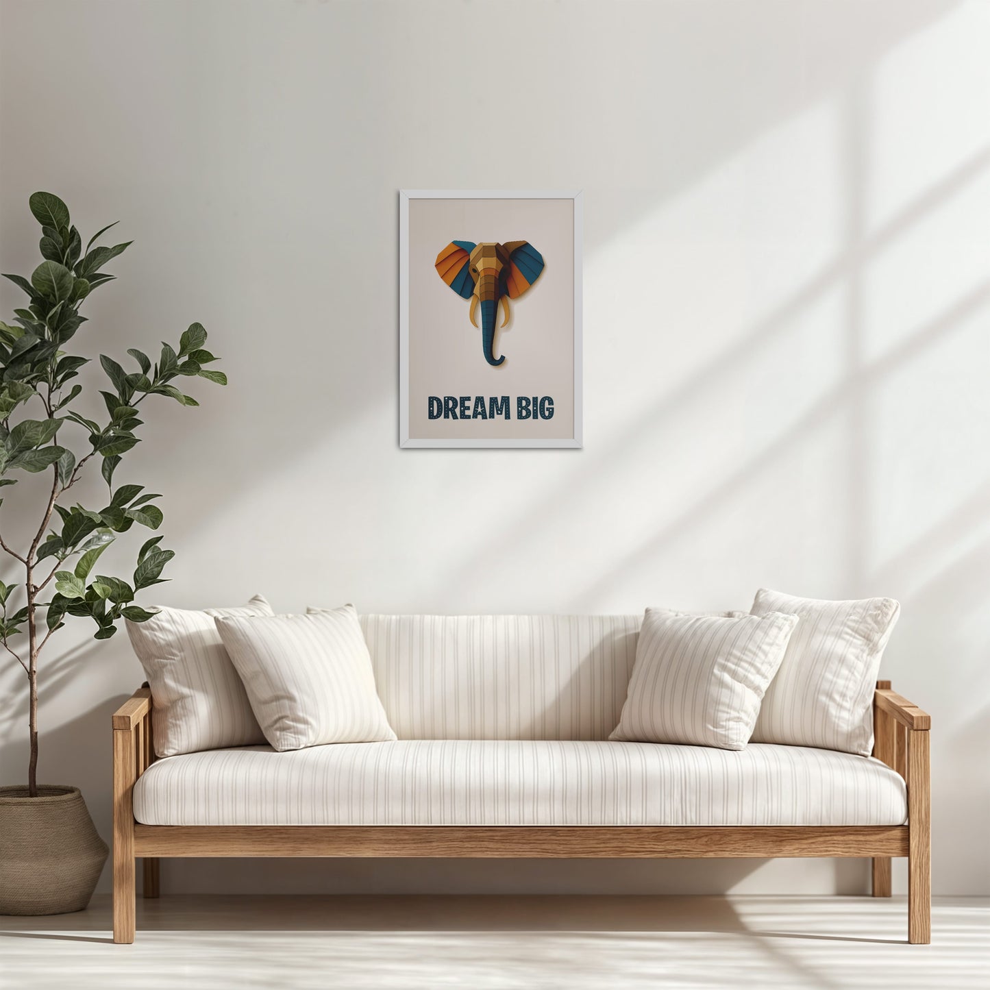 Living Room Cabinet Table Preview of Dream Big Elephant Wall Art Decor in White Color Frame