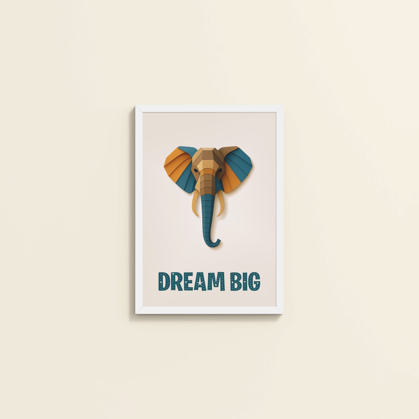 Wall View of Dream Big Elephant Wall Art Decor in White Color Frame