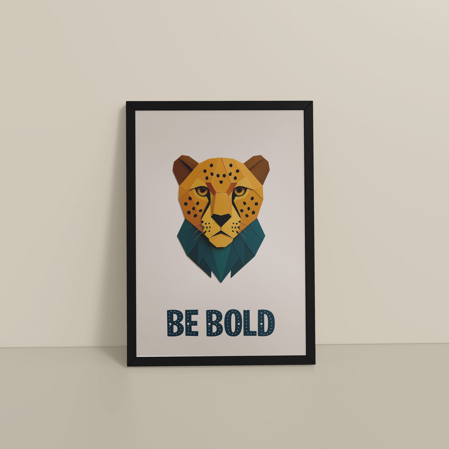 Floor View of Be Bold Like a Cheetah – Motivational Photo Frame in Black Color Frame