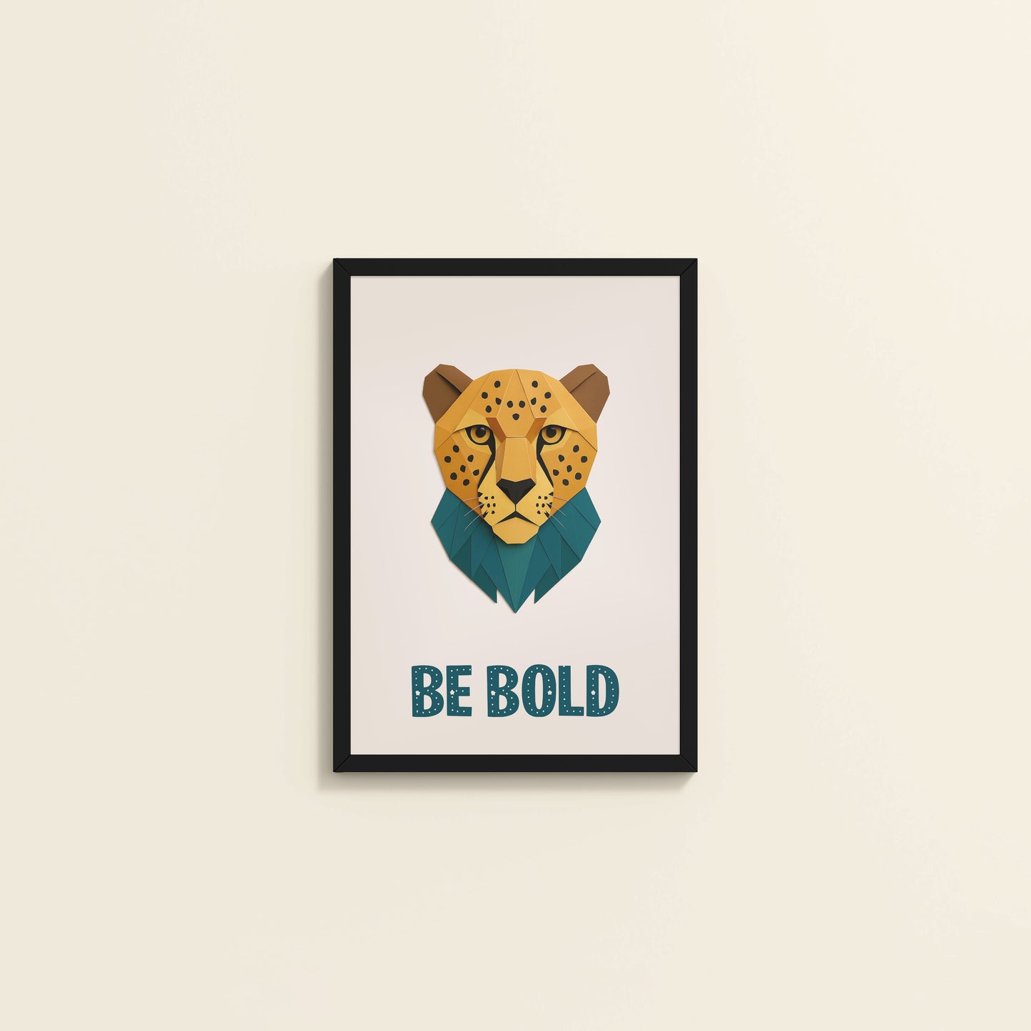 Wall View of Be Bold Like a Cheetah – Motivational Photo Frame in Black Color Frame