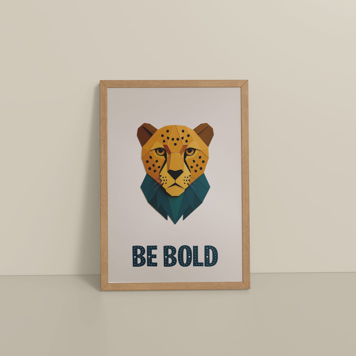 Floor View of Be Bold Like a Cheetah – Motivational Photo Frame in Natrual Color Frame