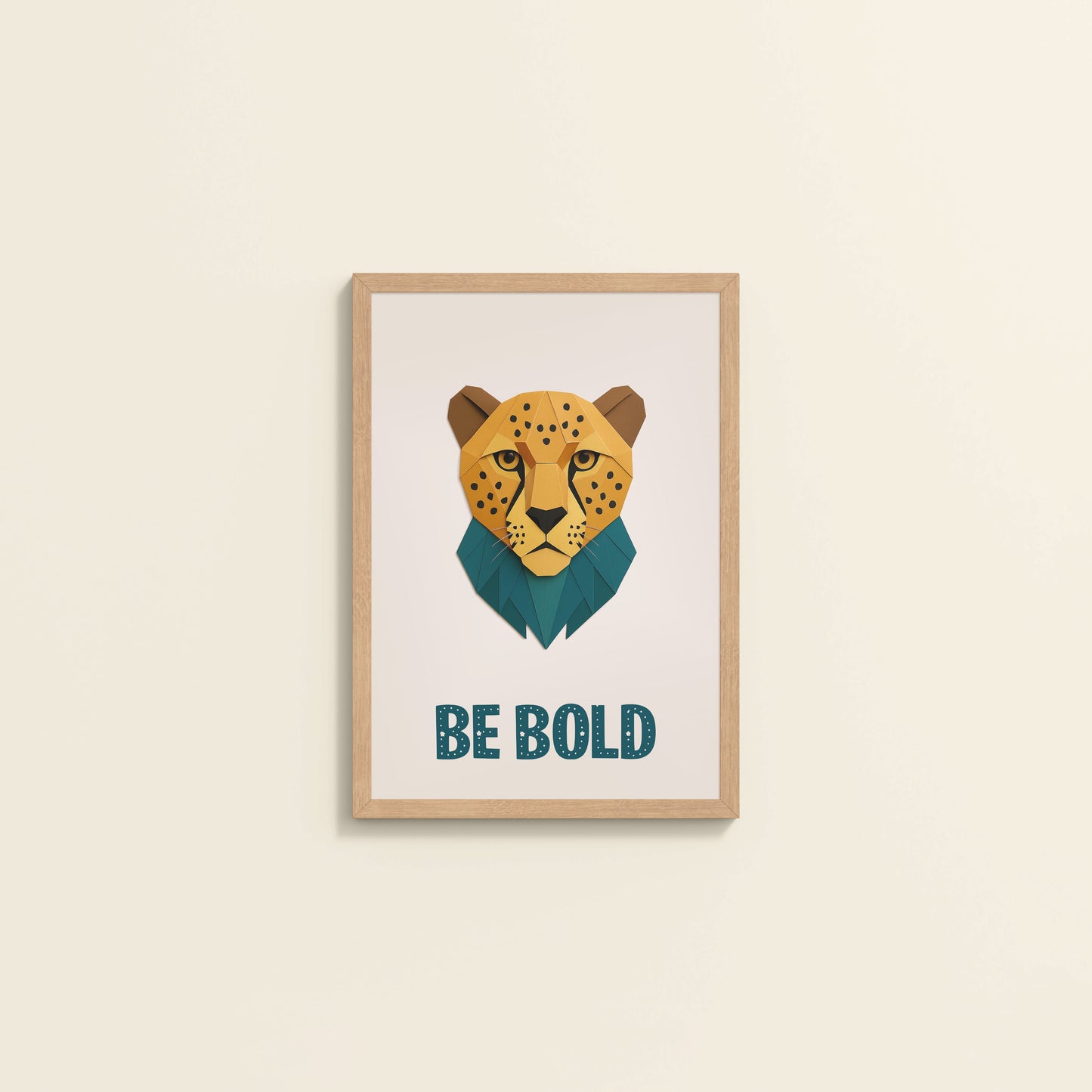 Wall View of Be Bold Like a Cheetah – Motivational Photo Frame in Natrual Color Frame