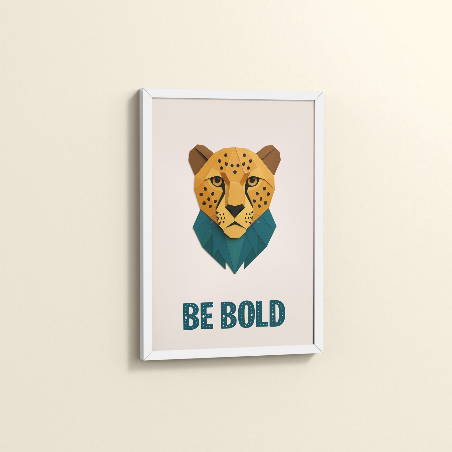 Side View of Be Bold Like a Cheetah – Motivational Photo Frame in White Color Frame