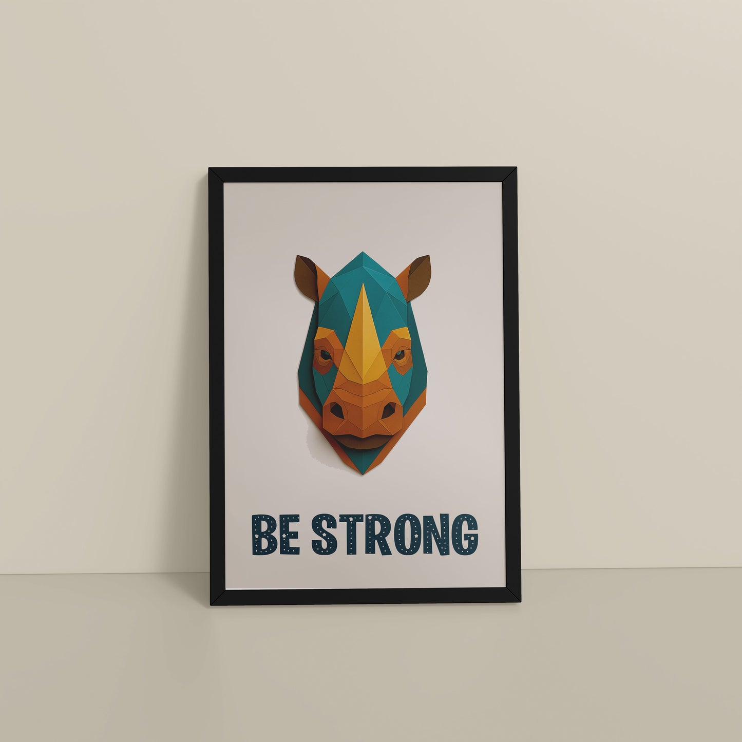 Floor View of Be Strong Like a Rhino Inspirational Wall Decor in Black Color Frame