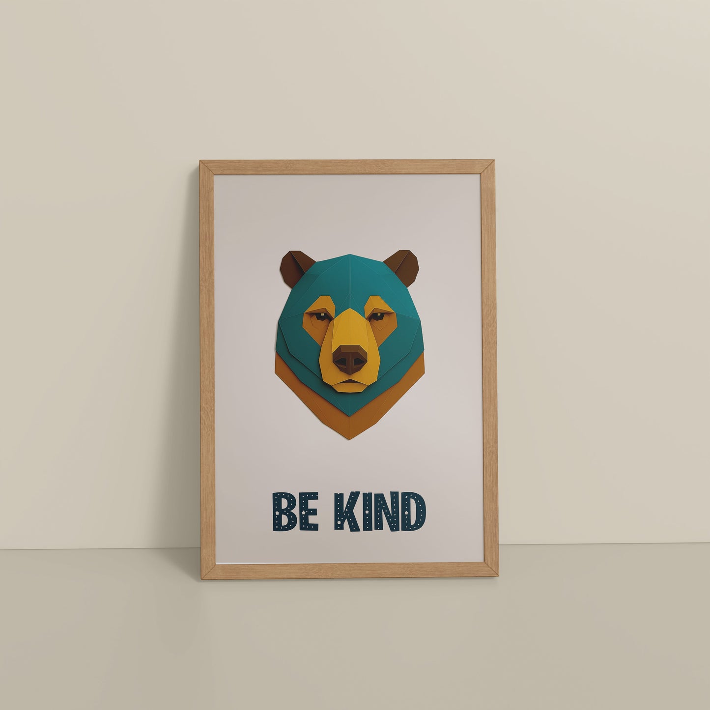 Floor View of Be Kind Like a Bear Motivational Wall Frame in Natrual Color Frame
