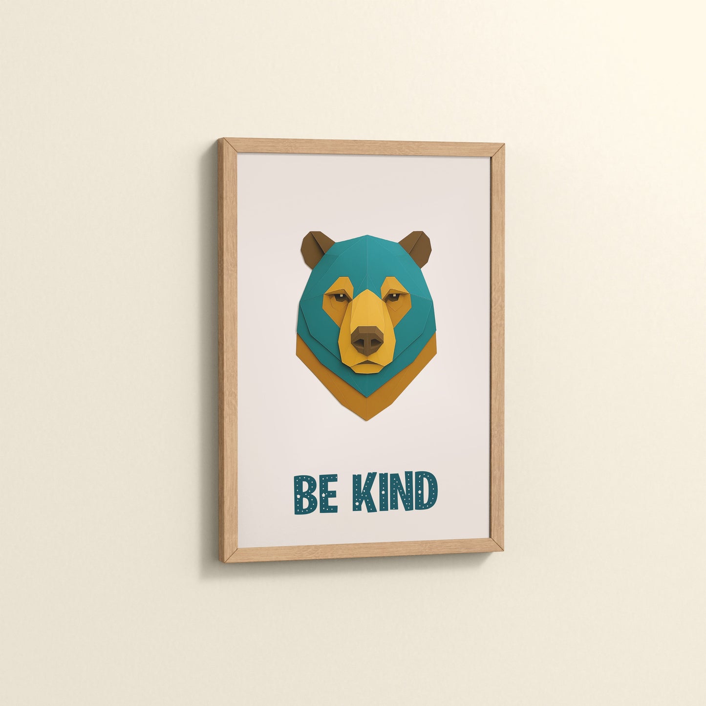 Side View of Be Kind Like a Bear Motivational Wall Frame in Natrual Color Frame