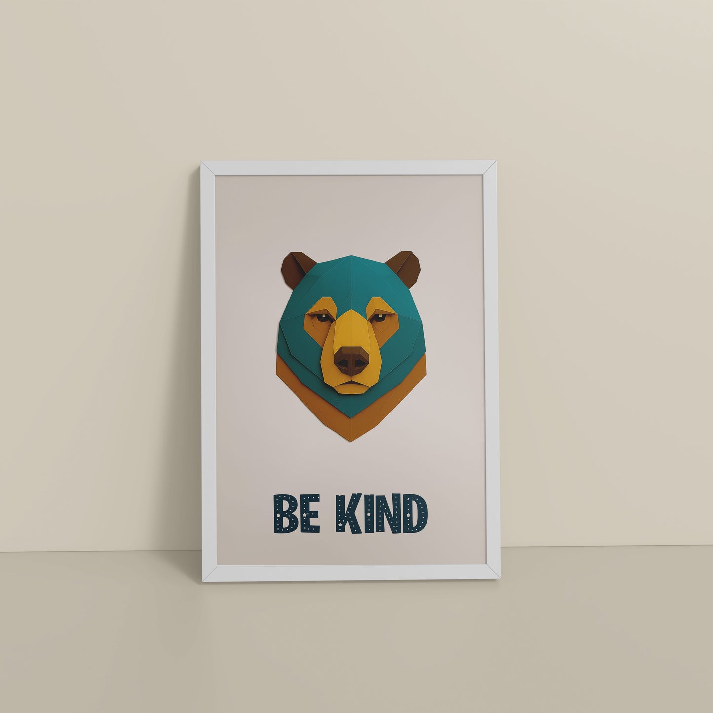 Floor View of Be Kind Like a Bear Motivational Wall Frame in White Color Frame