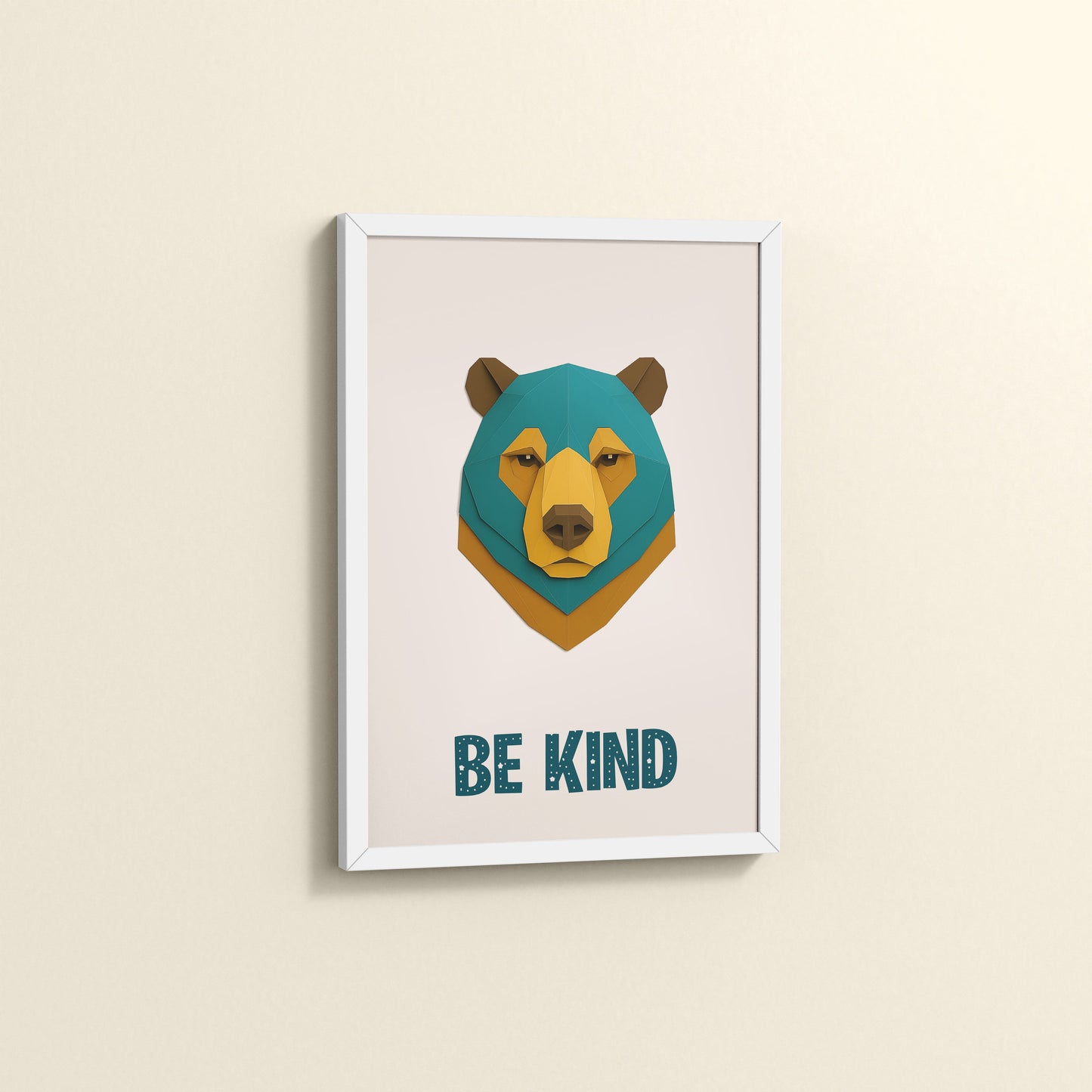 Side View of Be Kind Like a Bear Motivational Wall Frame in White Color Frame
