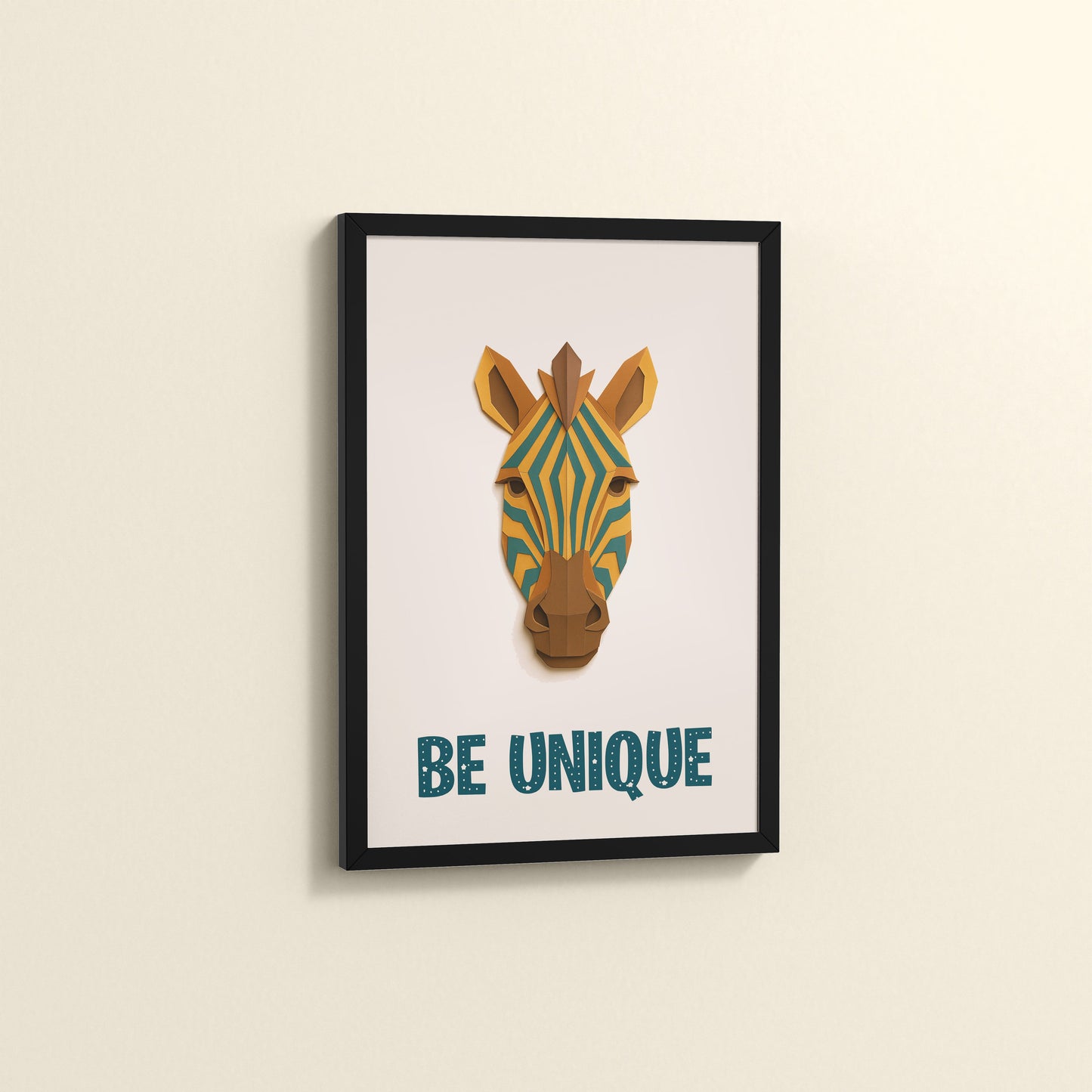 Side View of Be Unique – Zebra Wall Painting in Black Color Frame