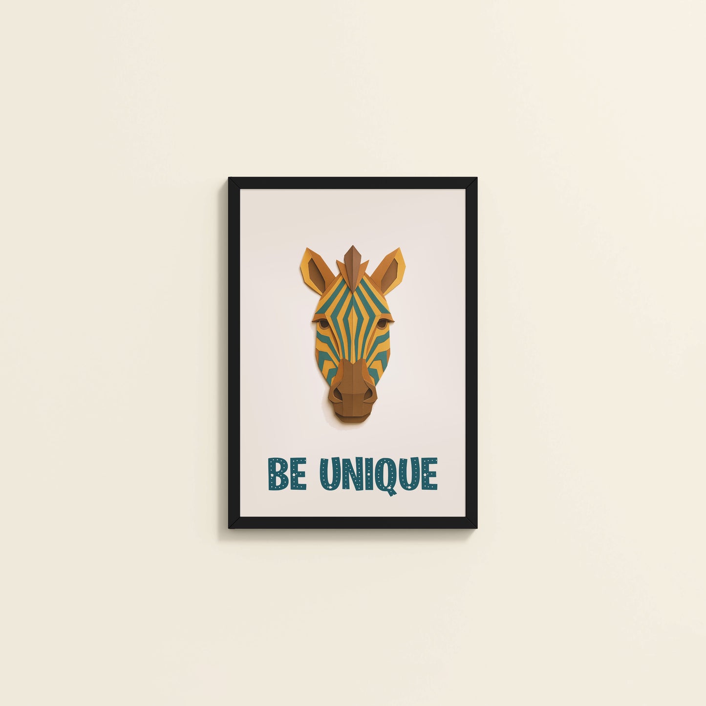 Wall View of Be Unique – Zebra Wall Painting in Black Color Frame