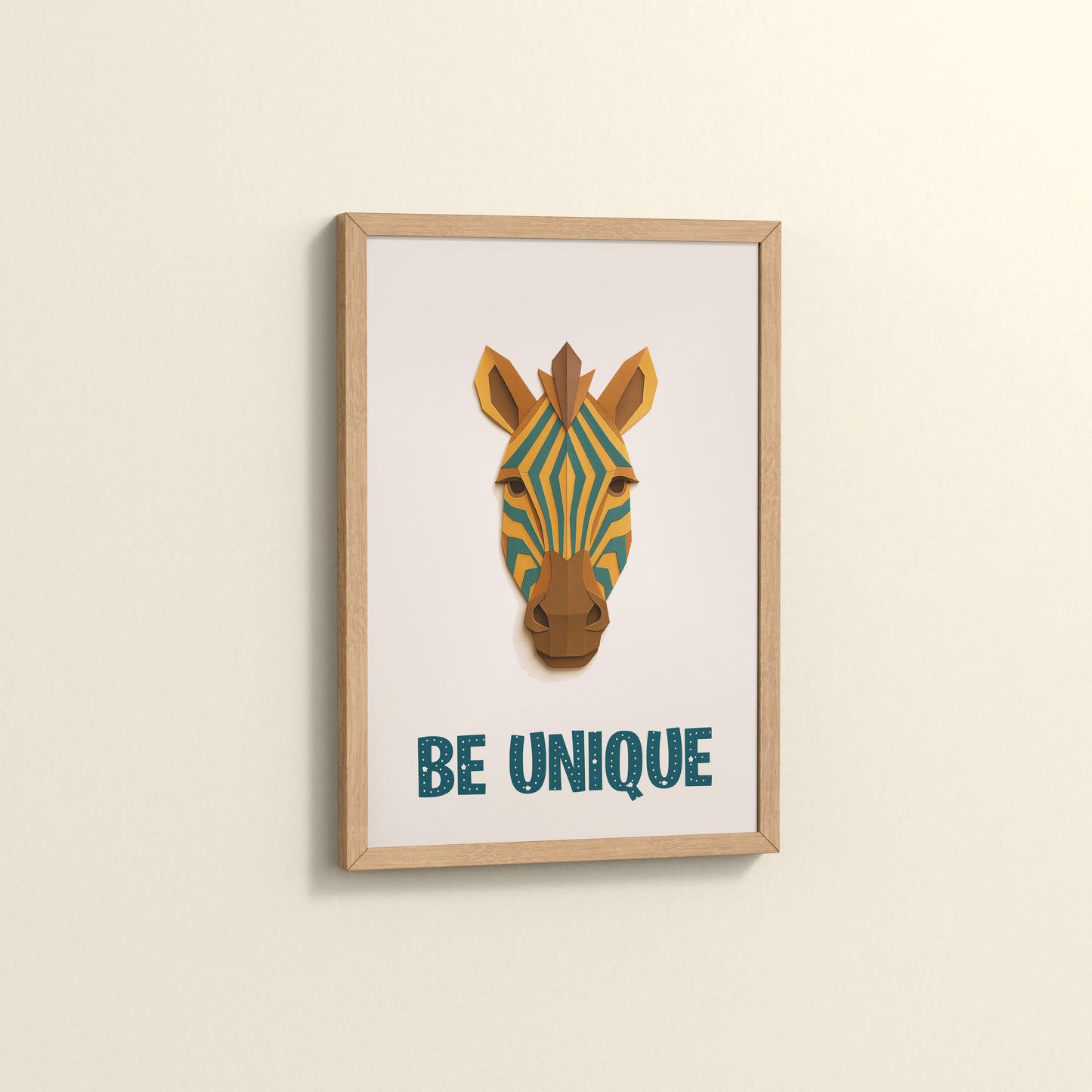 Side View of Be Unique – Zebra Wall Painting in Natrual Color Frame
