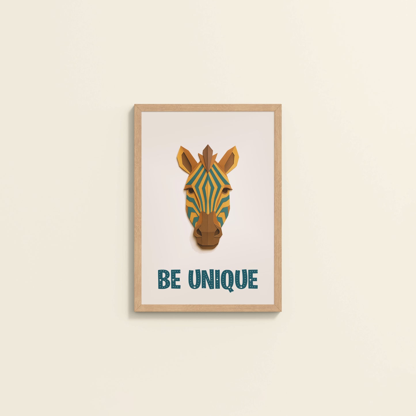 Wall View of Be Unique – Zebra Wall Painting in Natrual Color Frame