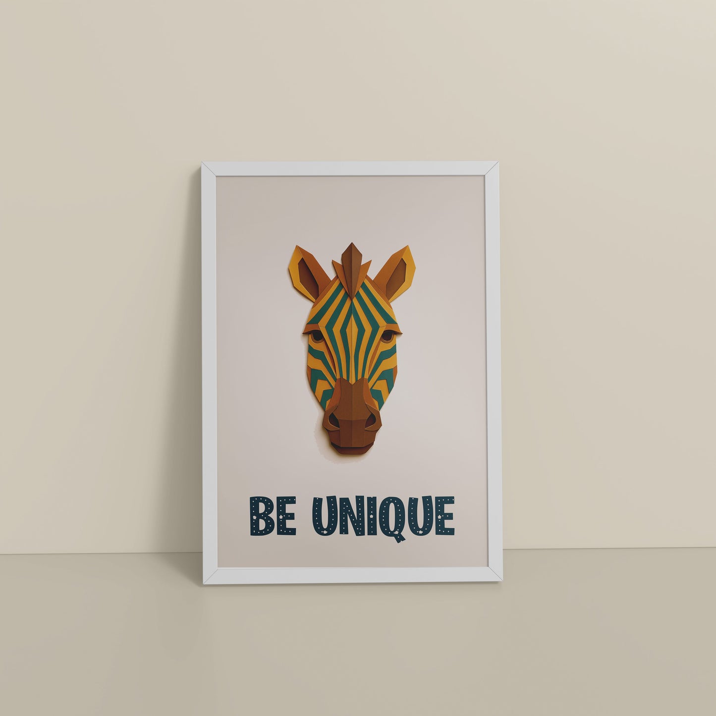 Floor View of Be Unique – Zebra Wall Painting in White Color Frame