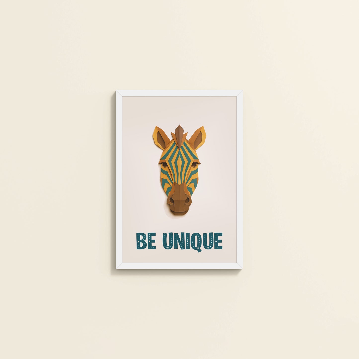 Wall View of Be Unique – Zebra Wall Painting in White Color Frame