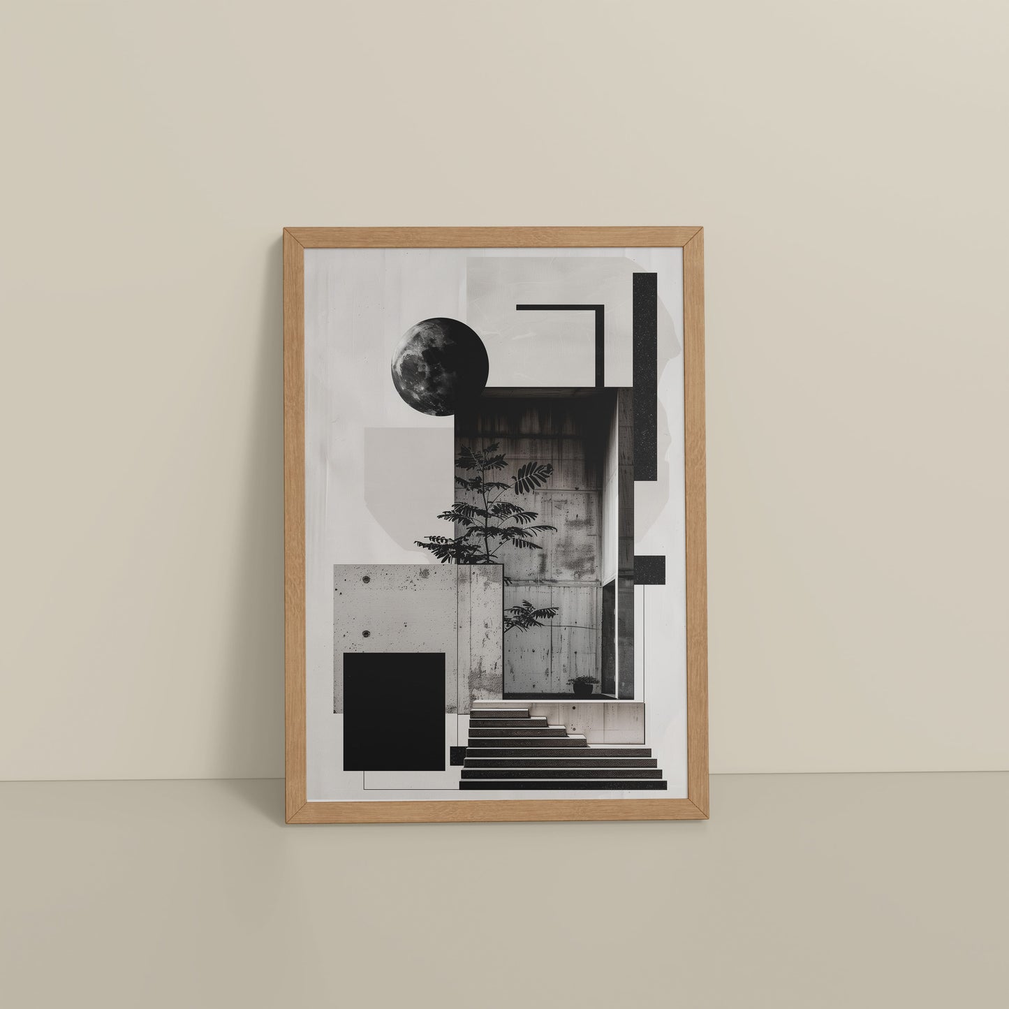 Floor View of Structured Beauty – Aesthetic Architecture Wall Art Frame in Natrual Color Frame