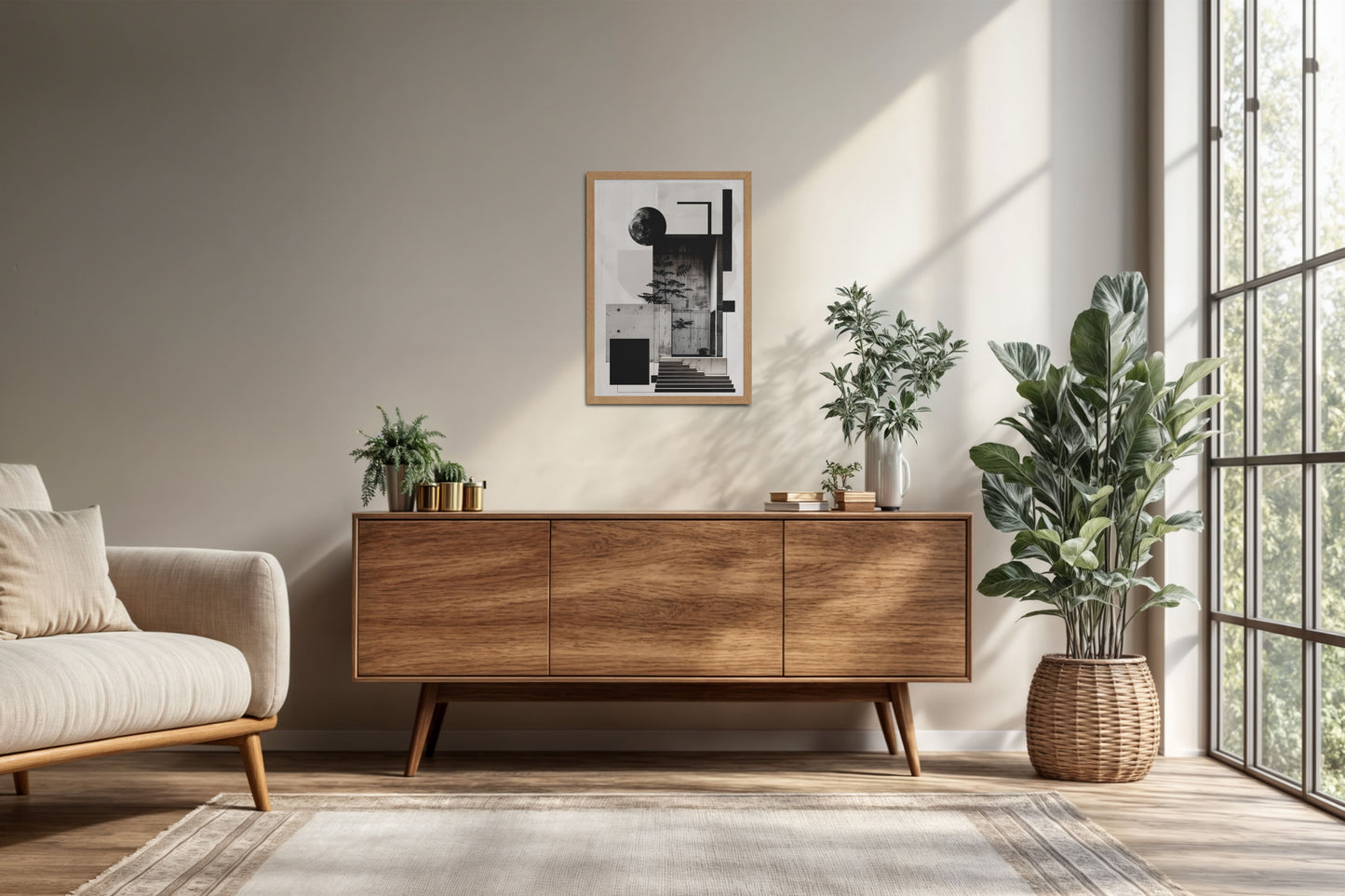 Living Room Cabinet Preview of Structured Beauty – Aesthetic Architecture Wall Art Frame in Natrual Color Frame