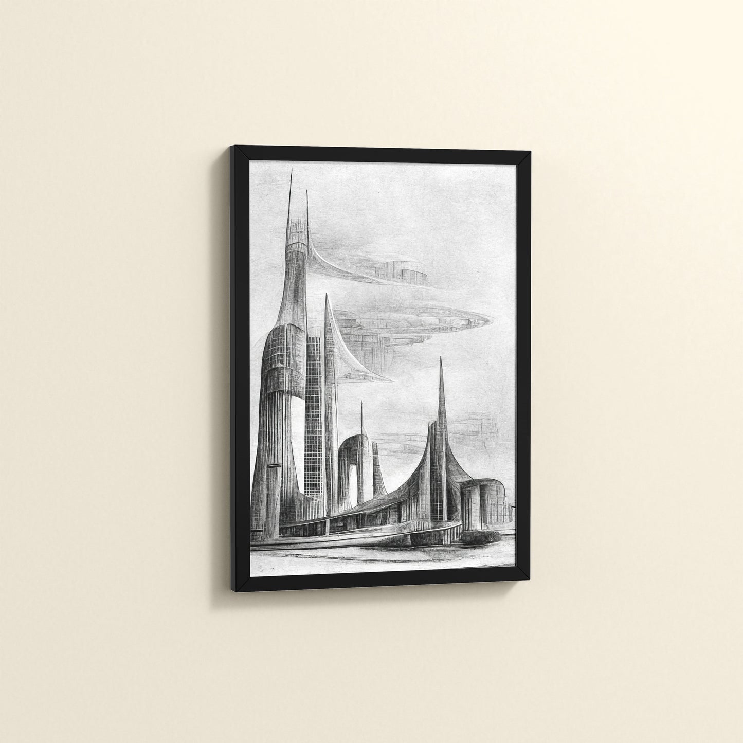 Side View of Architectural Dream – Pencil Sketch of the Future City Frame in Black Color Frame