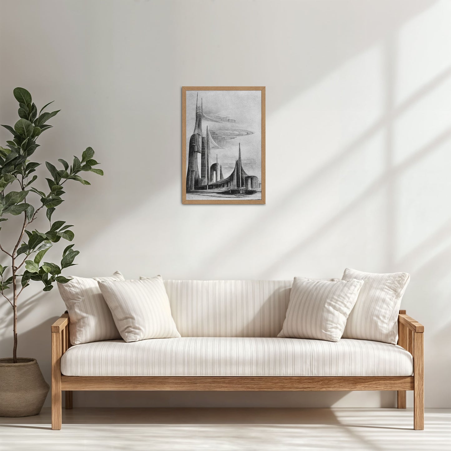 Living Room Cabinet Table Preview of Architectural Dream – Pencil Sketch of the Future City Frame in Natrual Color Frame