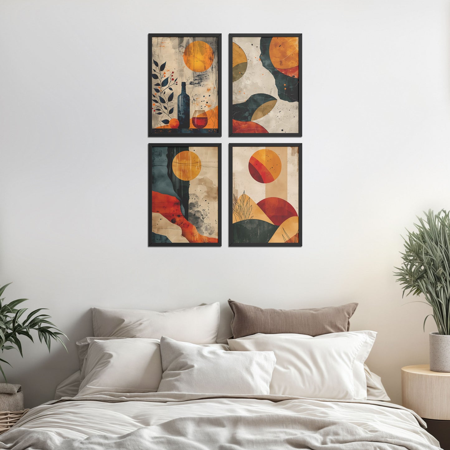 Bed Room Preview of Modern Harmony Abstract Wall Art Set of 4 Frames in Black Color Frame