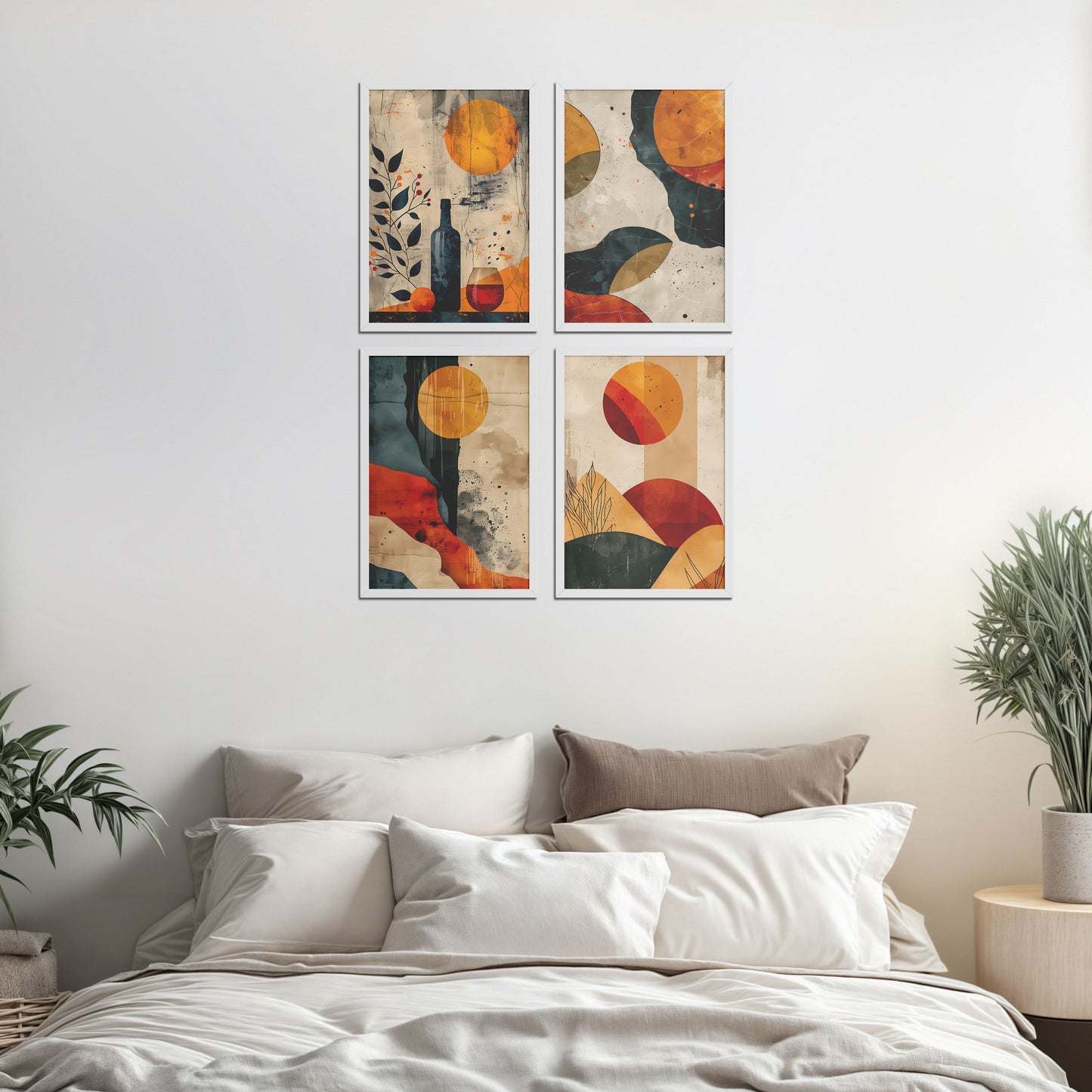 Bed Room Preview of Modern Harmony Abstract Wall Art Set of 4 Frames in White Color Frame