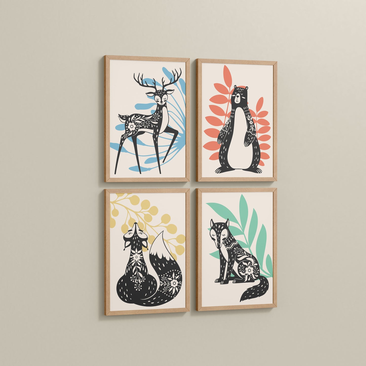 Side View of Nature’s Gaze – Wild Animal Portrait Set of 4 Frames in Natrual Color Frame
