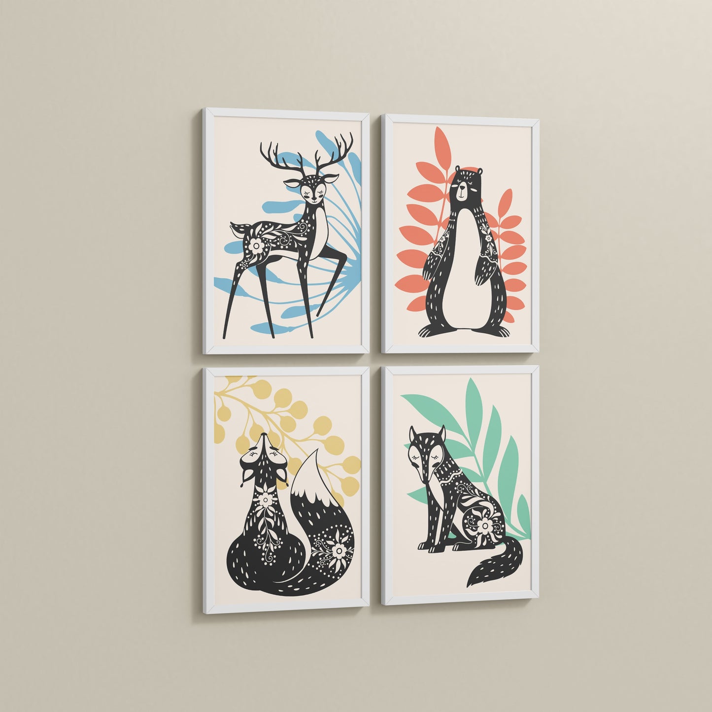Side View of Nature’s Gaze – Wild Animal Portrait Set of 4 Frames in White Color Frame