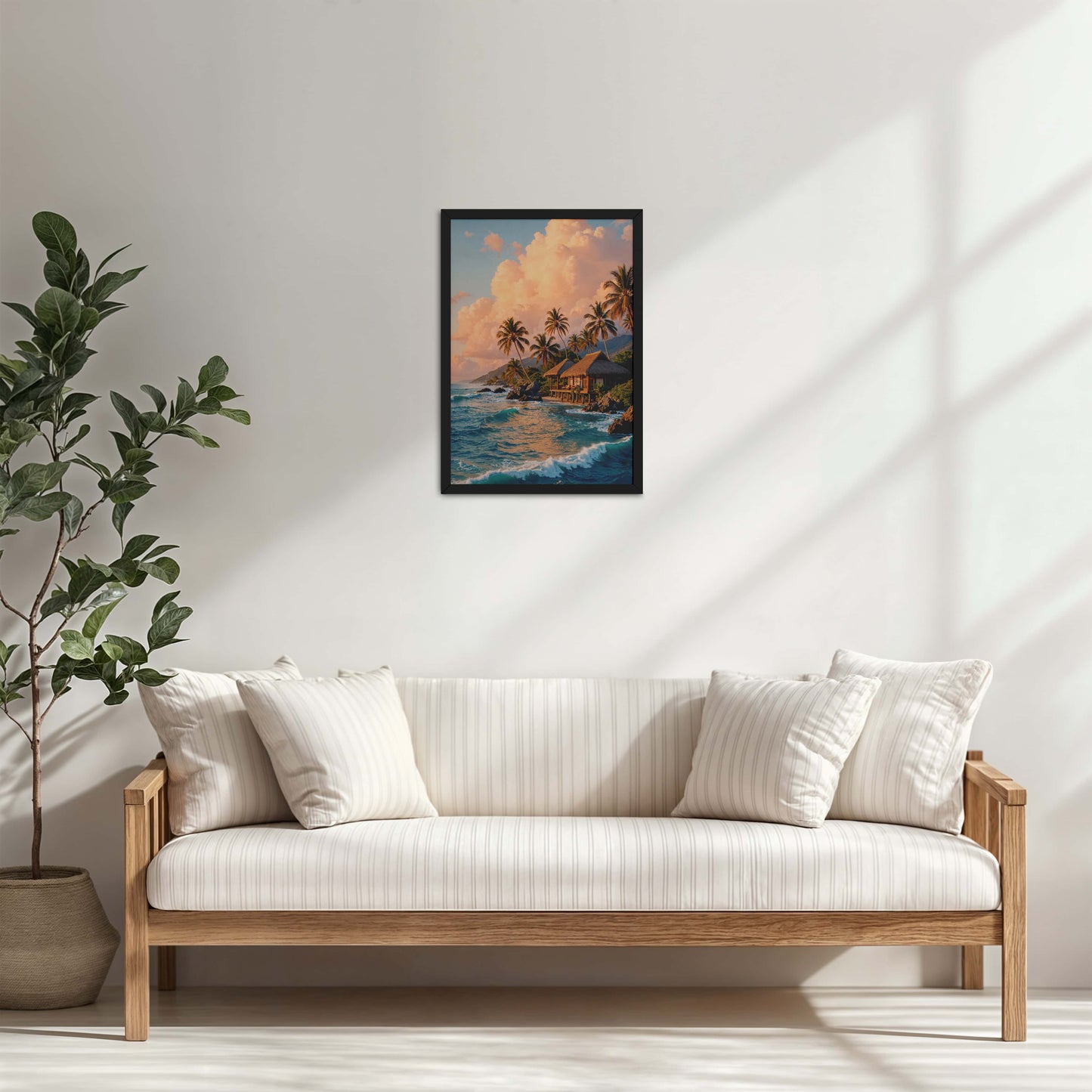 Living Room Cabinet Table Preview of Waves of Serenity – Beachfront Bliss Photo Frame in Black Color Frame