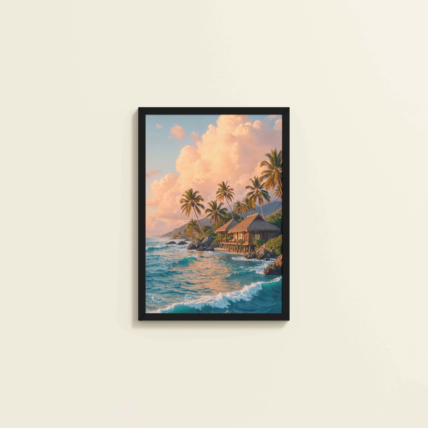 Wall View of Waves of Serenity – Beachfront Bliss Photo Frame in Black Color Frame