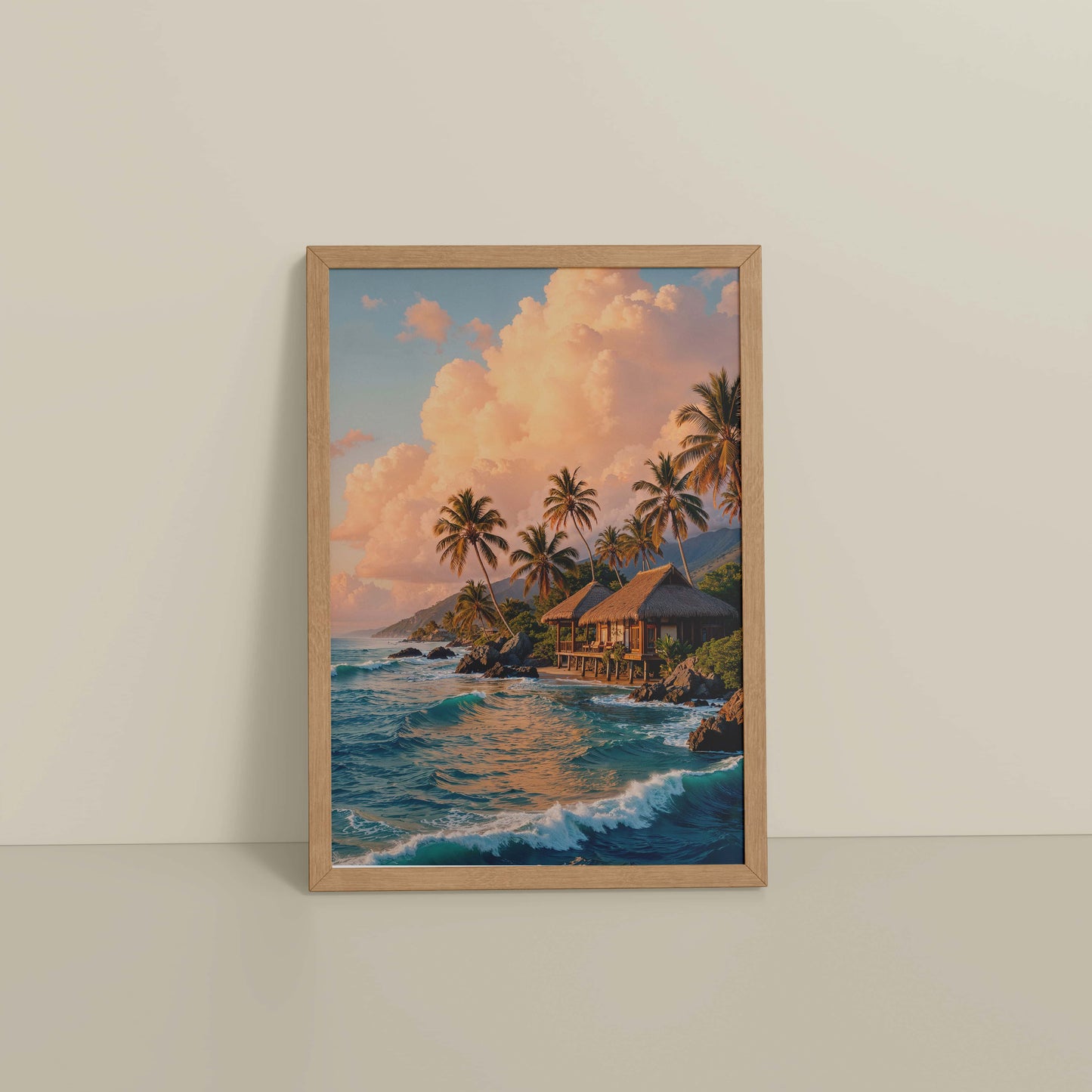 Floor View of Waves of Serenity – Beachfront Bliss Photo Frame in Natrual Color Frame