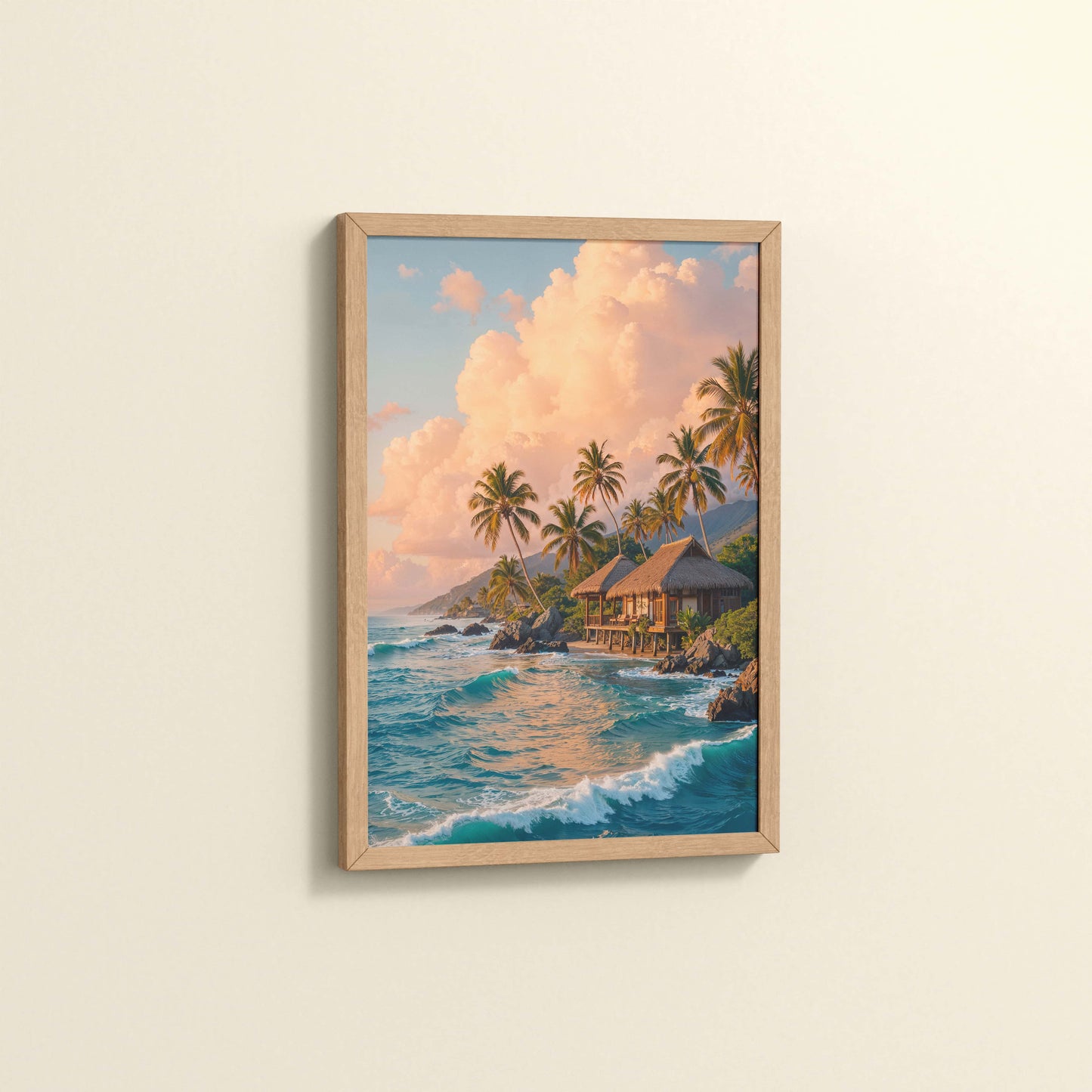 Side View of Waves of Serenity – Beachfront Bliss Photo Frame in Natrual Color Frame