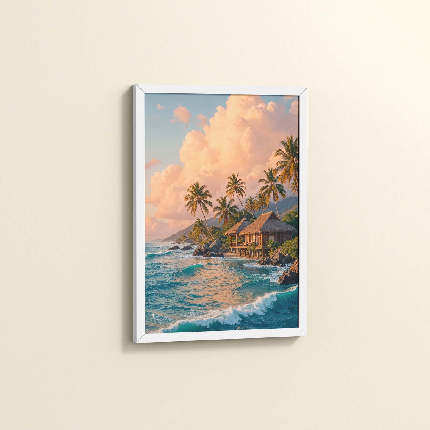 Side View of Waves of Serenity – Beachfront Bliss Photo Frame in White Color Frame
