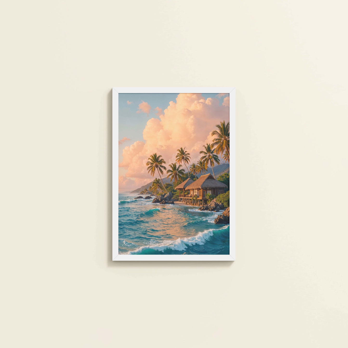 Wall View of Waves of Serenity – Beachfront Bliss Photo Frame in White Color Frame