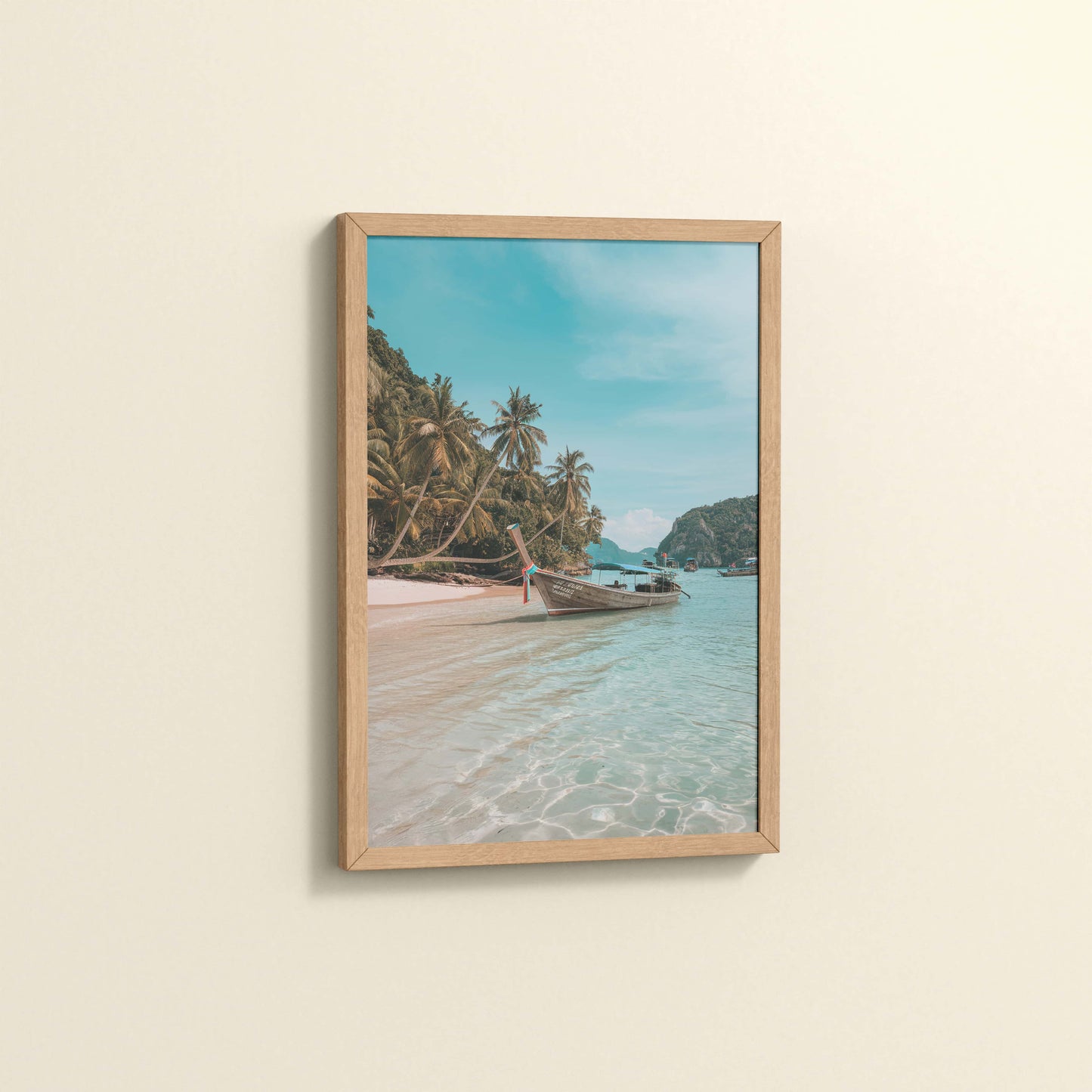 Side View of Ocean’s Edge – Resting Boat Wall Art & Frame in Natrual Color Frame