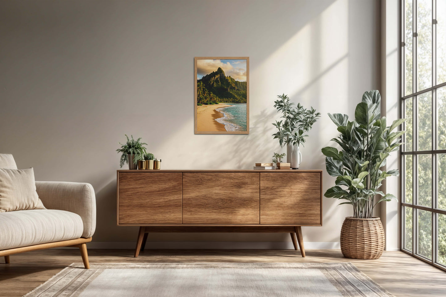 Living Room Cabinet Preview of Nature’s Shore – Colombia Beach in Wall Photo Frame in Natrual Color Frame
