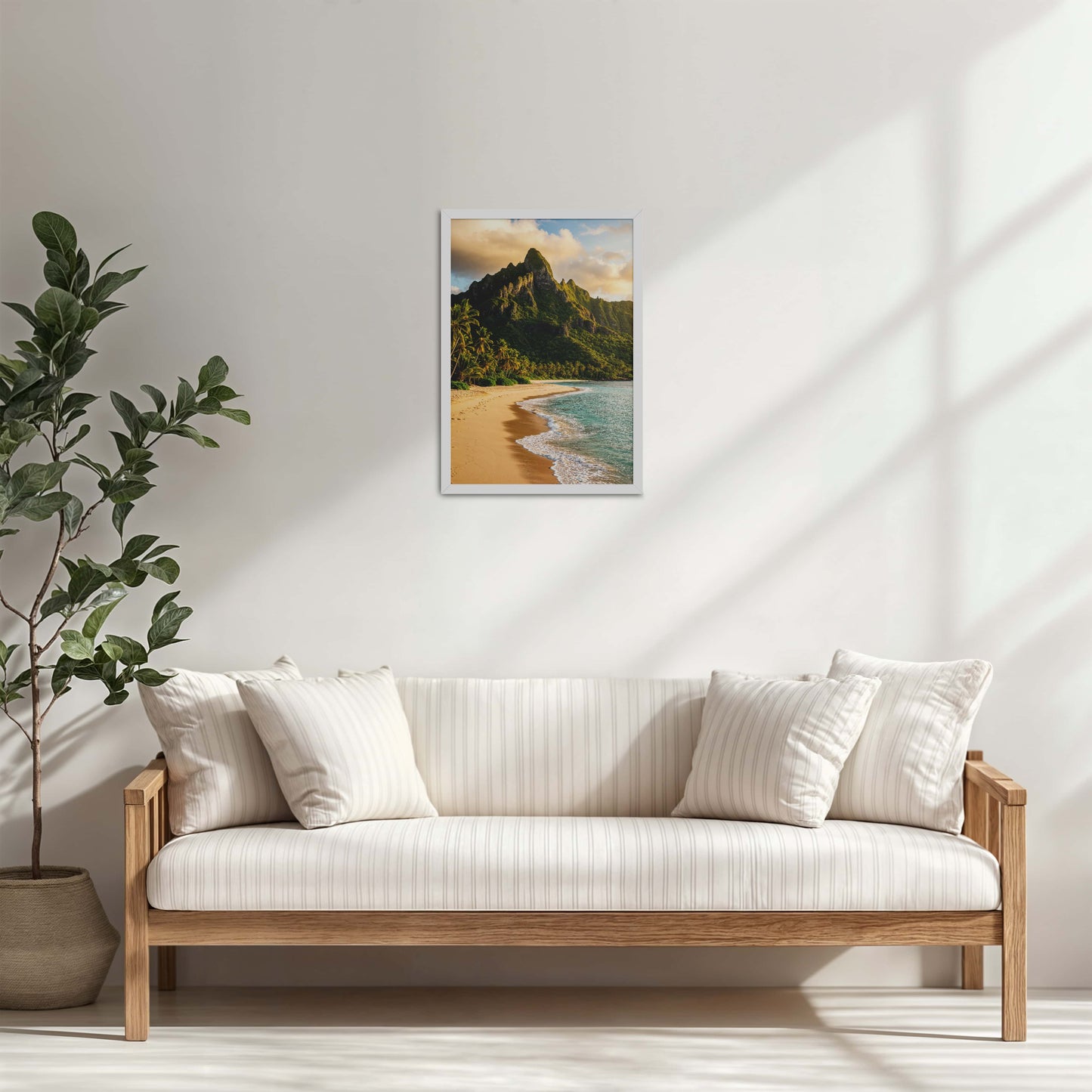 Living Room Cabinet Table Preview of Nature’s Shore – Colombia Beach in Wall Photo Frame in White Color Frame