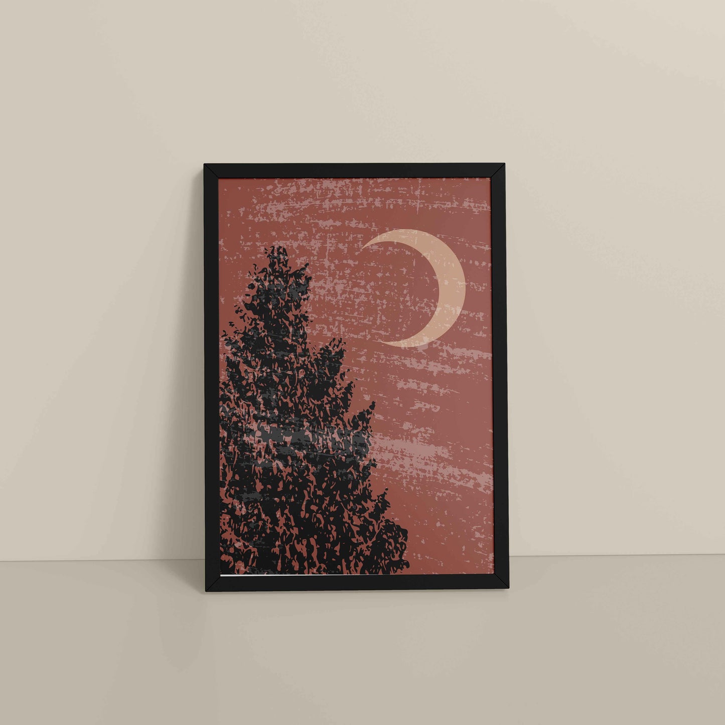 Floor View of Sacred Moon & Tree – Boho-Inspired Wall Decor in Black Color Frame