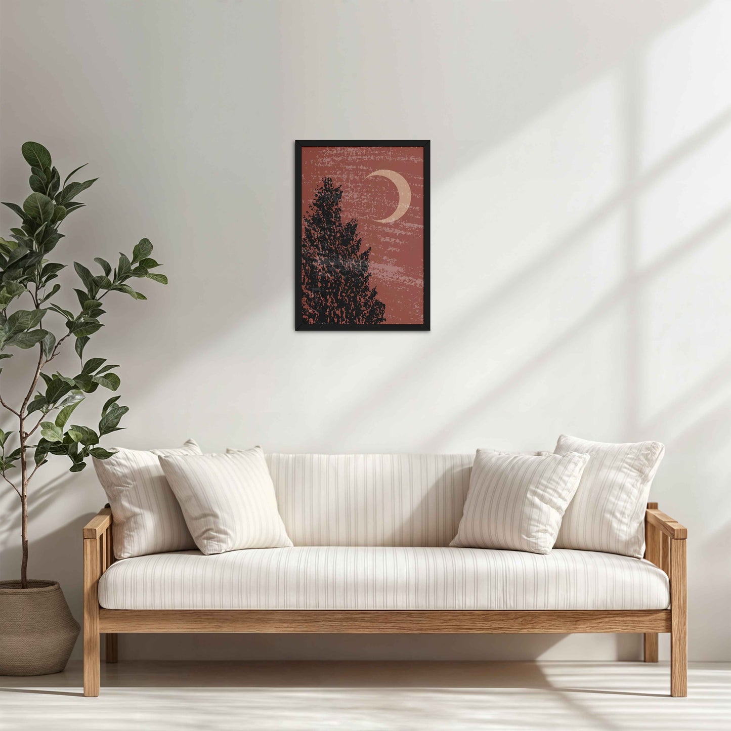 Living Room Cabinet Table Preview of Sacred Moon & Tree – Boho-Inspired Wall Decor in Black Color Frame