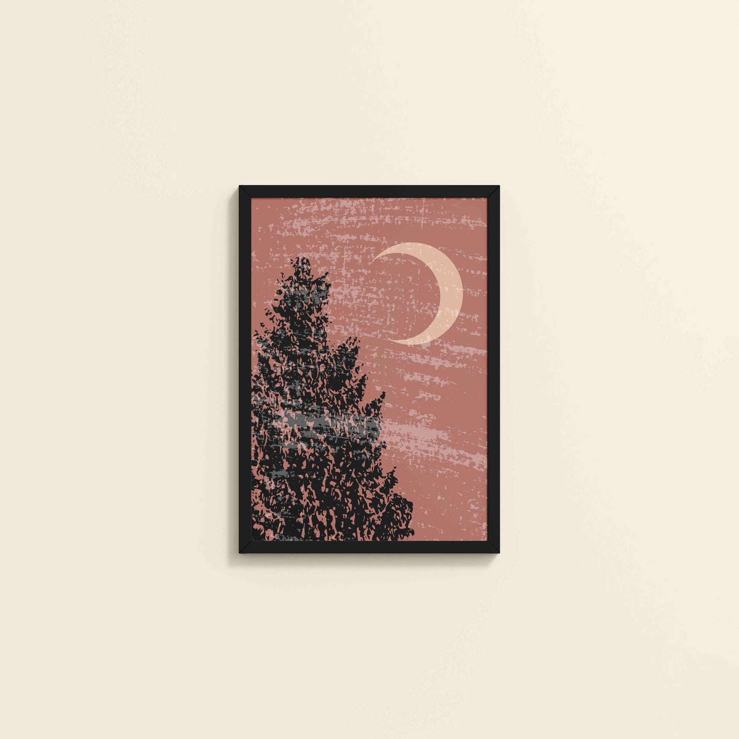 Wall View of Sacred Moon & Tree – Boho-Inspired Wall Decor in Black Color Frame
