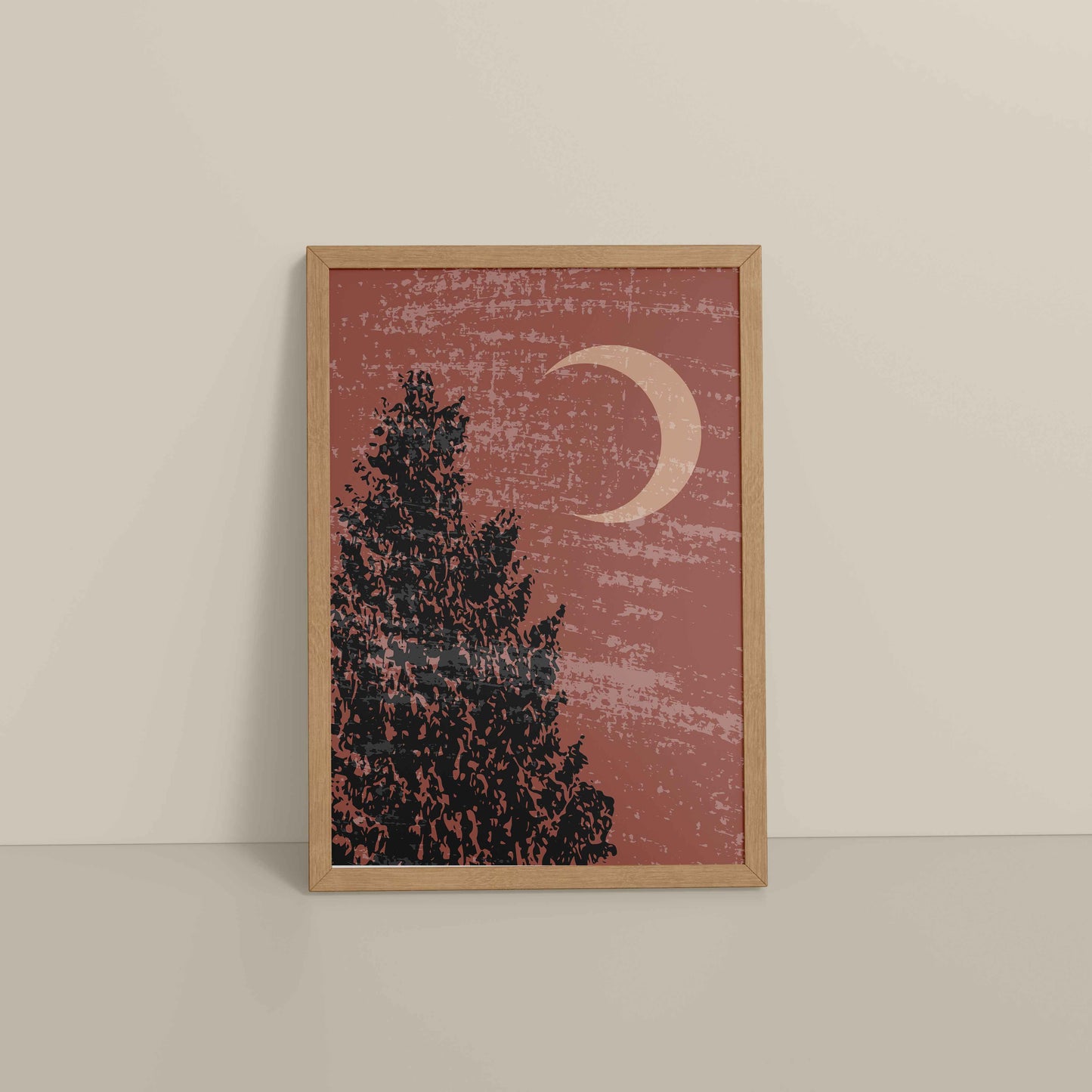 Floor View of Sacred Moon & Tree – Boho-Inspired Wall Decor in Natrual Color Frame
