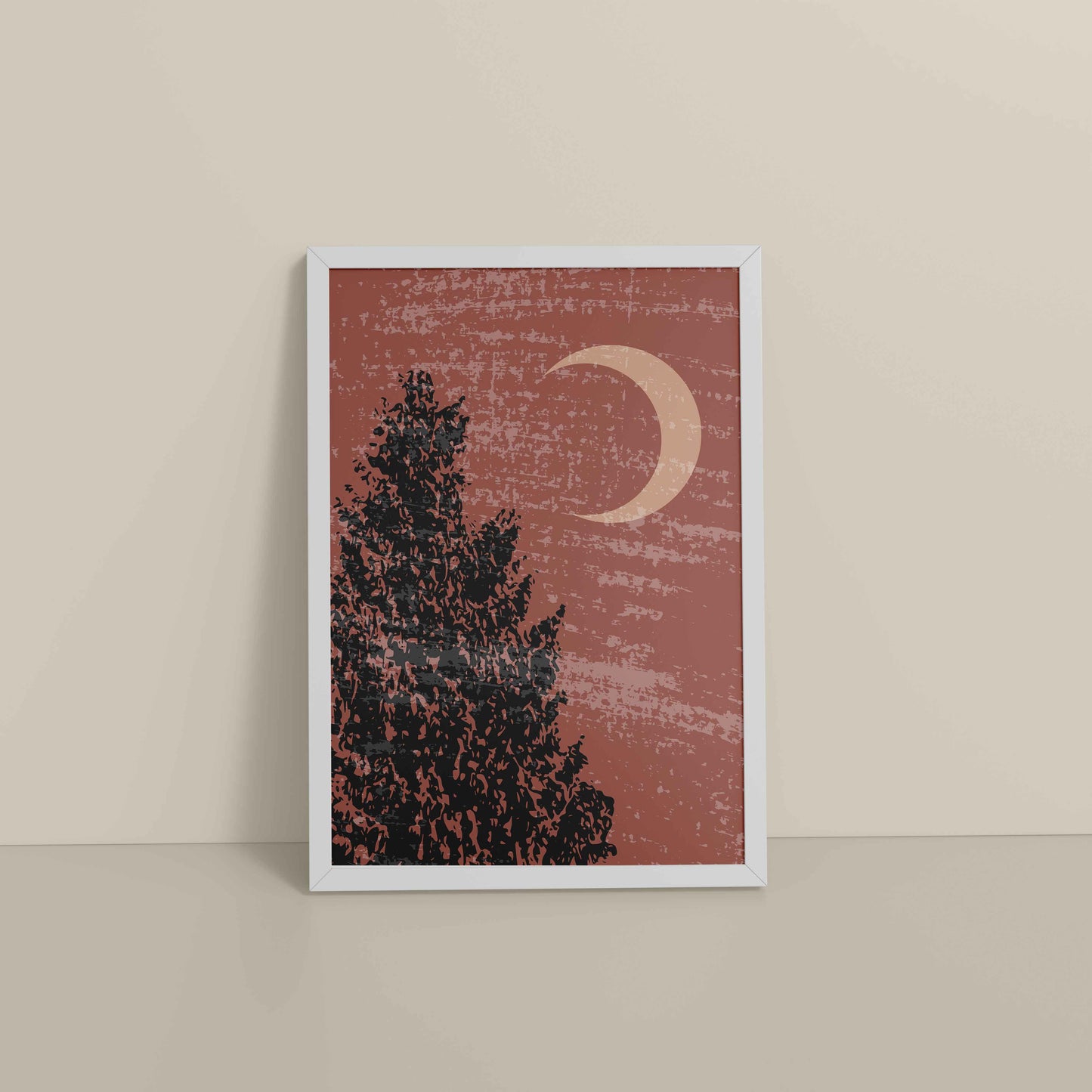 Floor View of Sacred Moon & Tree – Boho-Inspired Wall Decor in White Color Frame